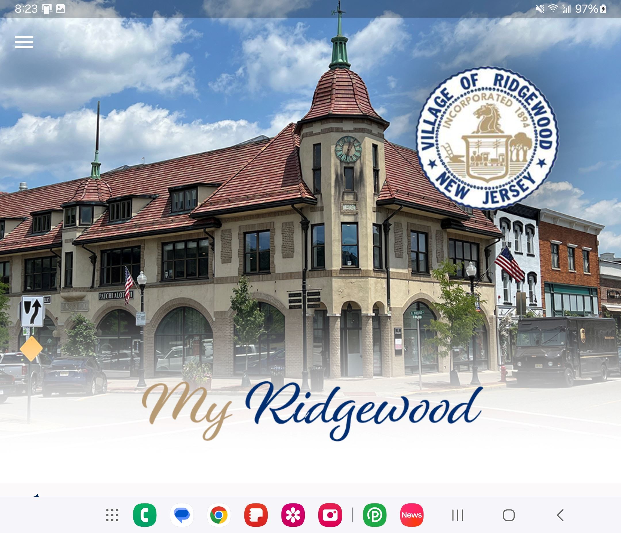 My Ridgewood Mobile App Screen Shot of App